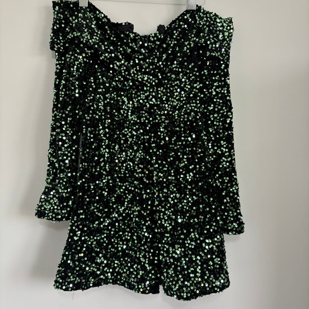 Boohoo Green Sequin Bardot Plunge Playsuit UK 12
