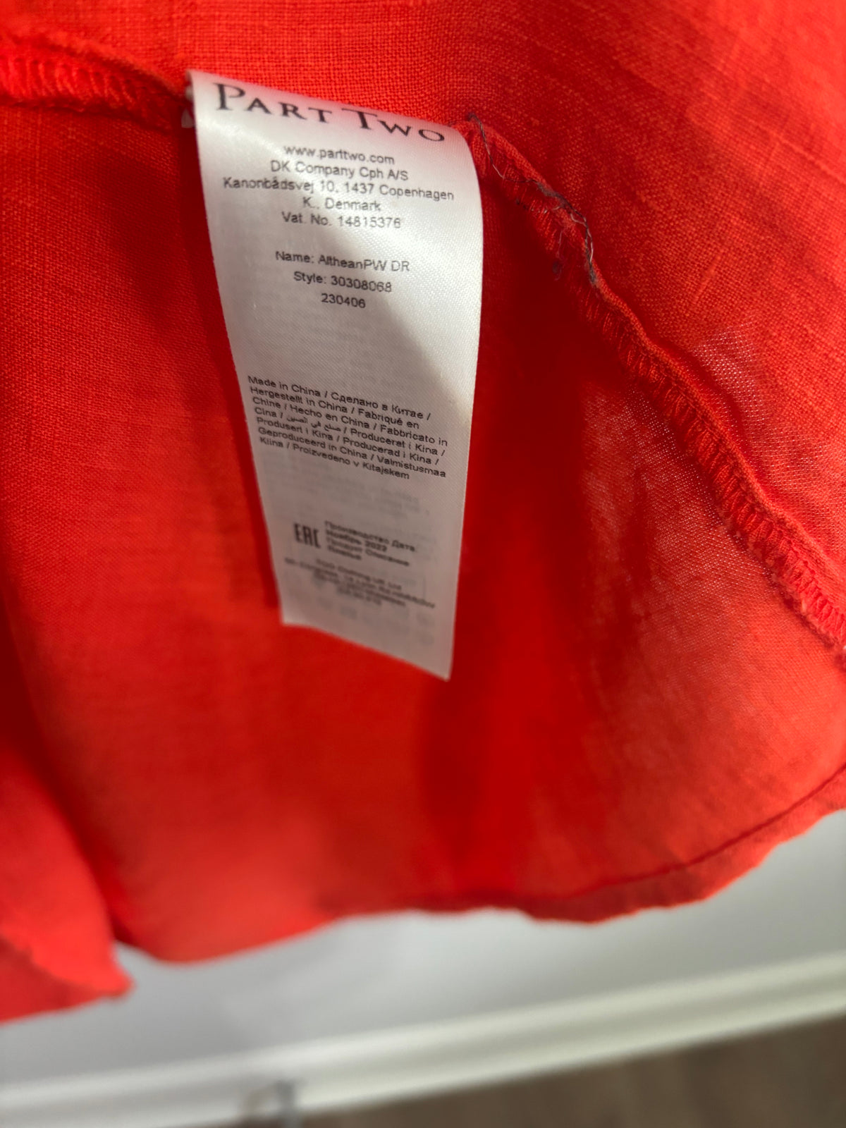 Part Two Red 100% Linen Ruched V Neck Dress UK 14 EU 42