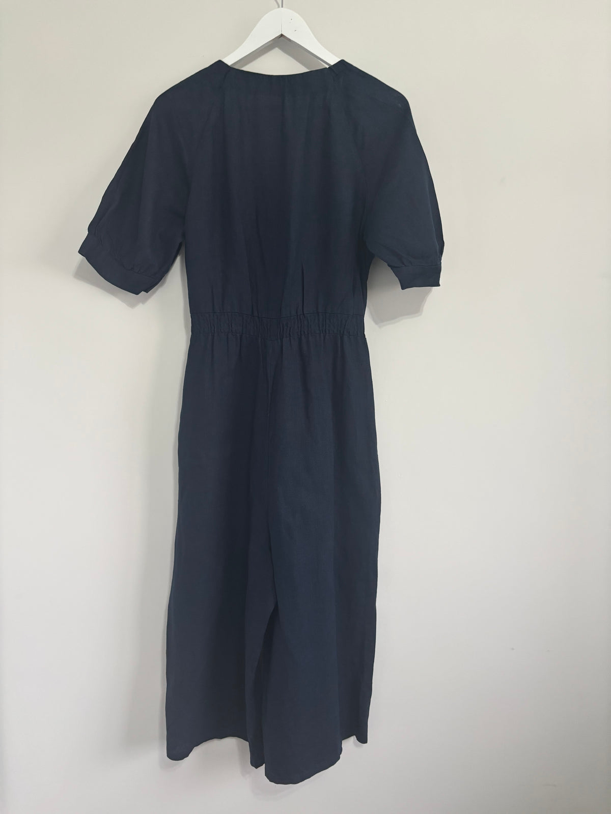 Whistles Navy Blue 100% Linen Belted Wide Leg Jumpsuit UK 16