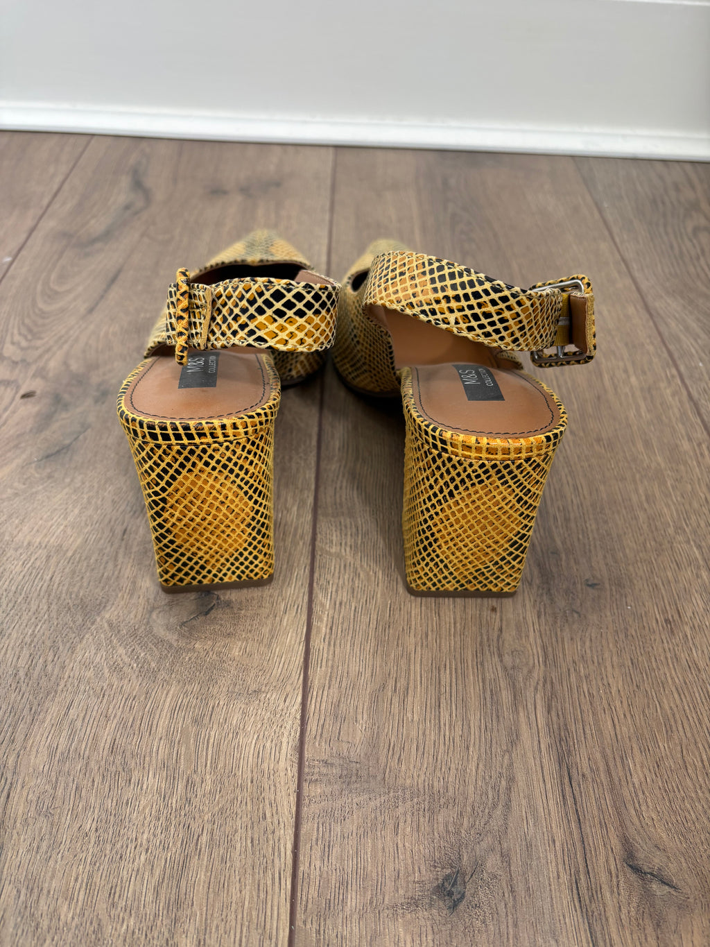 M&S Collection Leather Snakeskin Print Slingback Block Heel Shoes UK 6