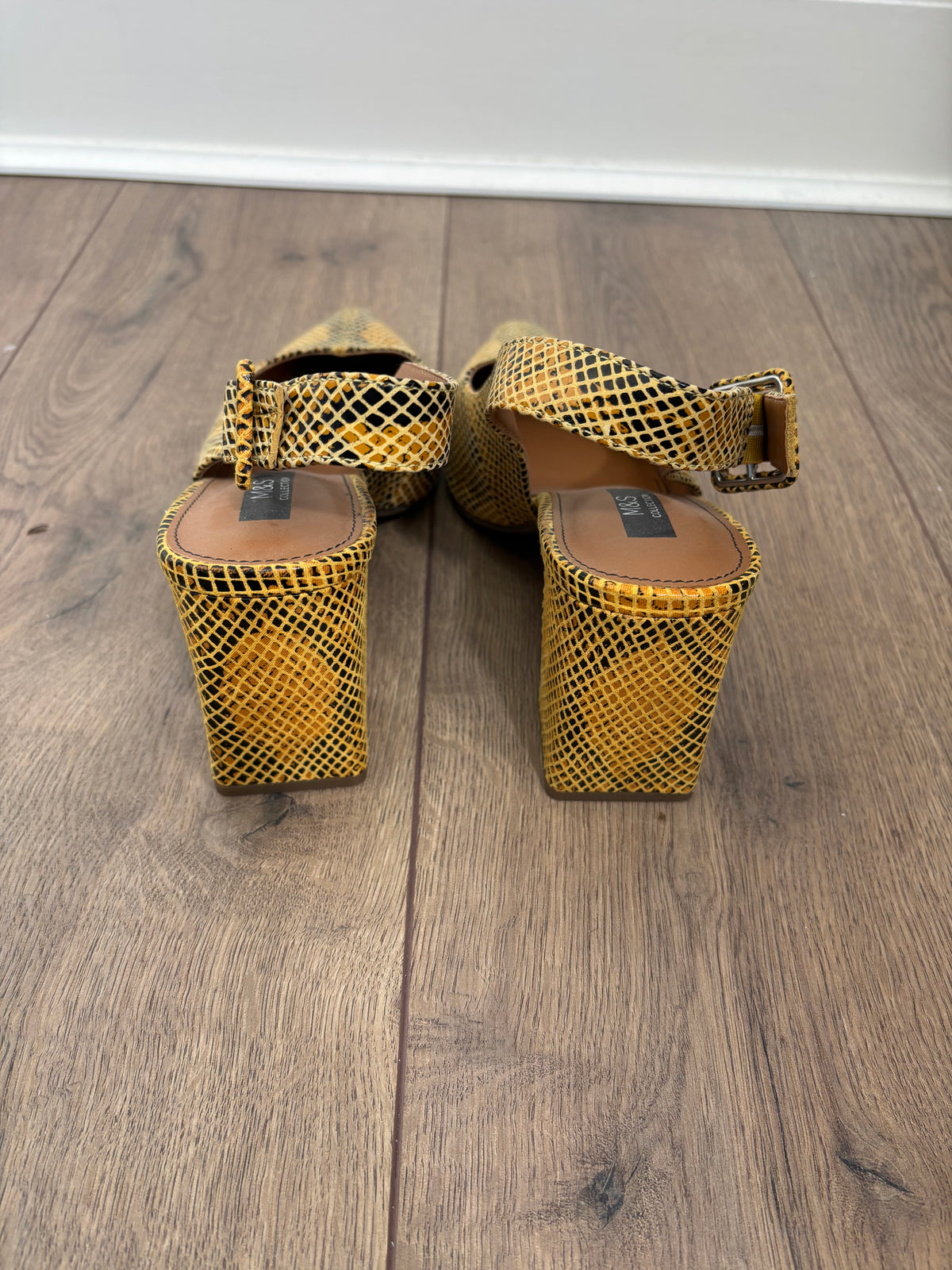 M&S Collection Leather Snakeskin Print Slingback Block Heel Shoes UK 6