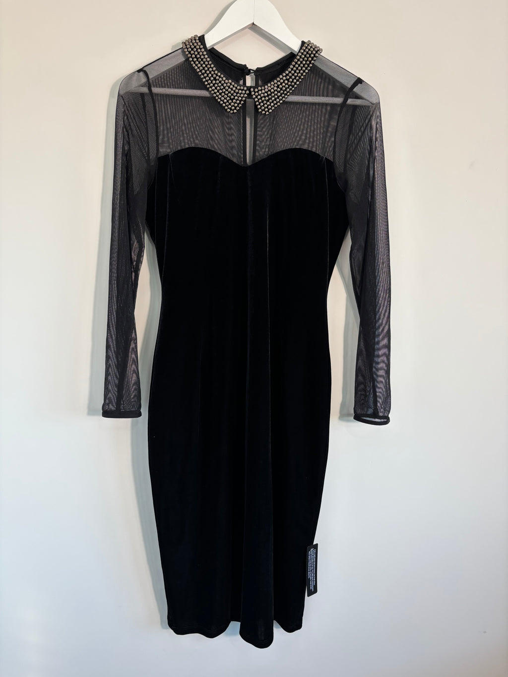 M&S Collection Black Velvet Mesh Studded Collar Dress Size 12 – BNWT