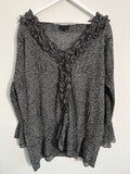 Antonino Philosophy Black & White Leaf Print Ruffle Blouse Size 24
