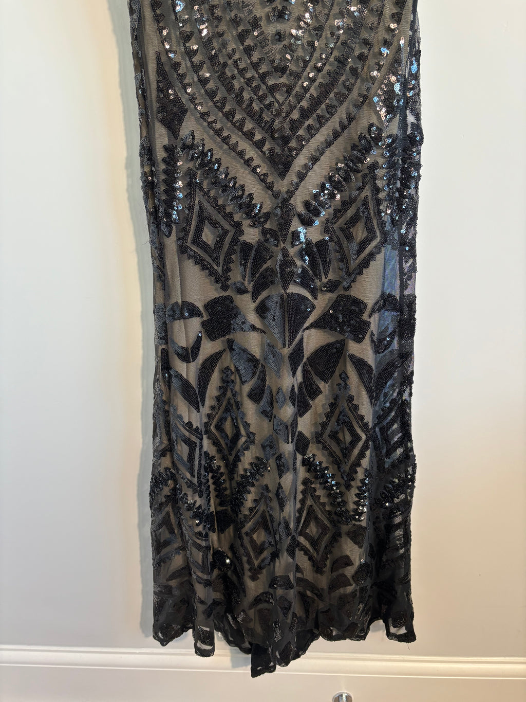 Nazz Collection Black Sequin Strapless Maxi Dress Size 10