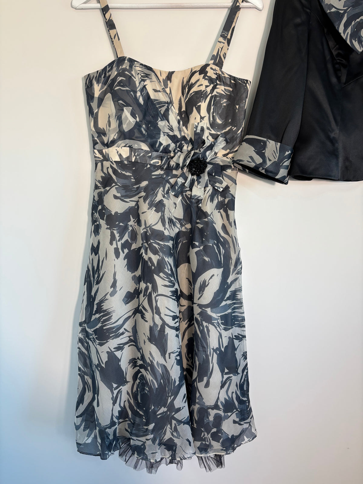 Michel Ambers 100% Silk Dress & Jacket Set UK 10 Floral Occasion BNWT