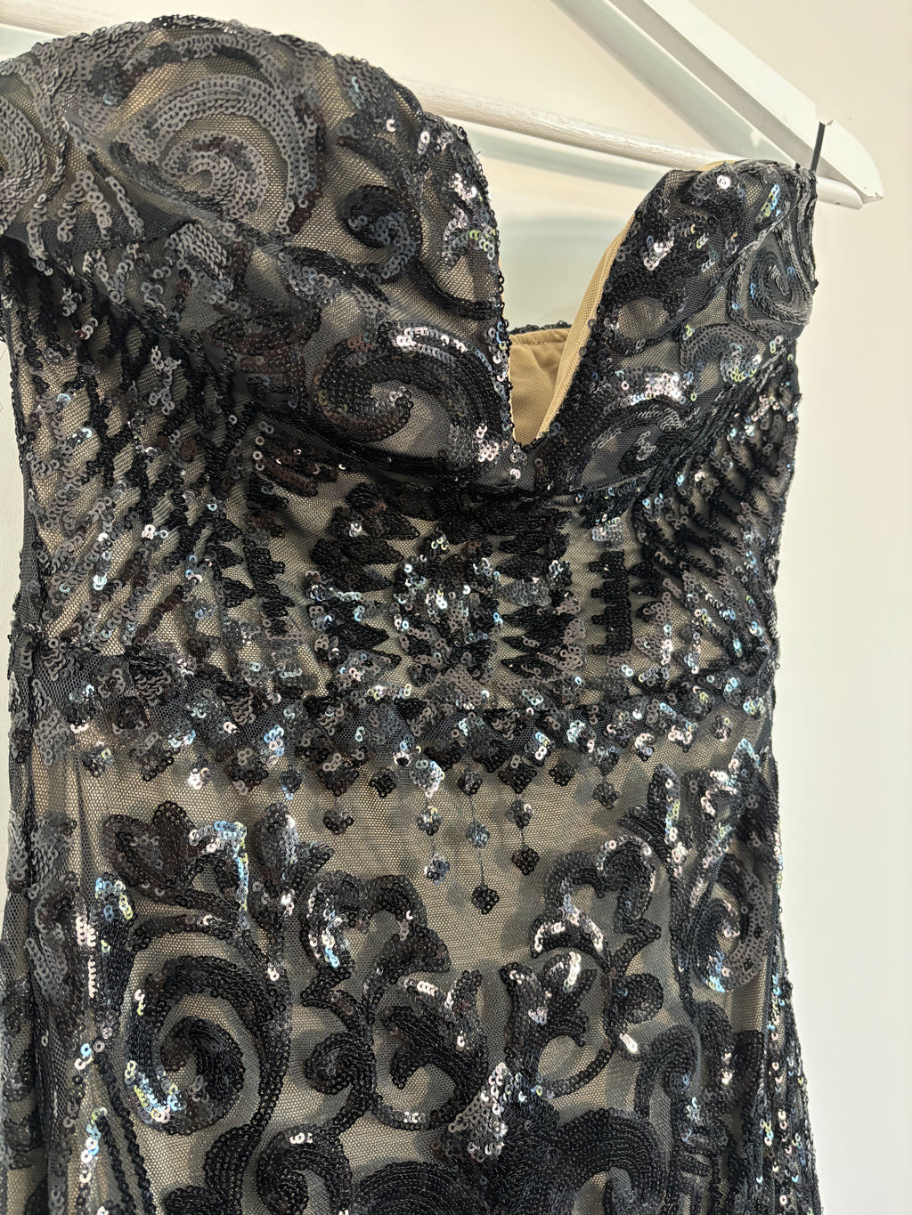 Nazz Collection Black Sequin Strapless Maxi Dress Size 10