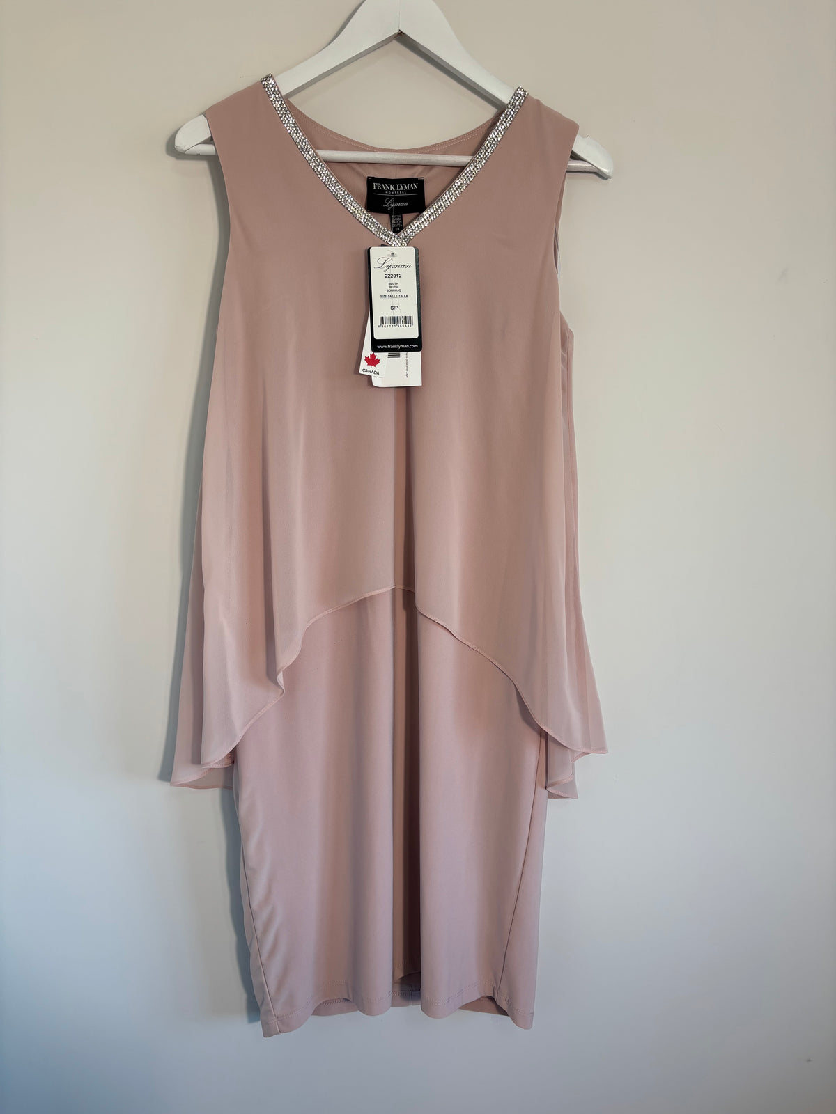 Frank Lyman Blush Pink Diamante Cape Overlay Occasion Dress – Size S UK 6-8 – BNWT