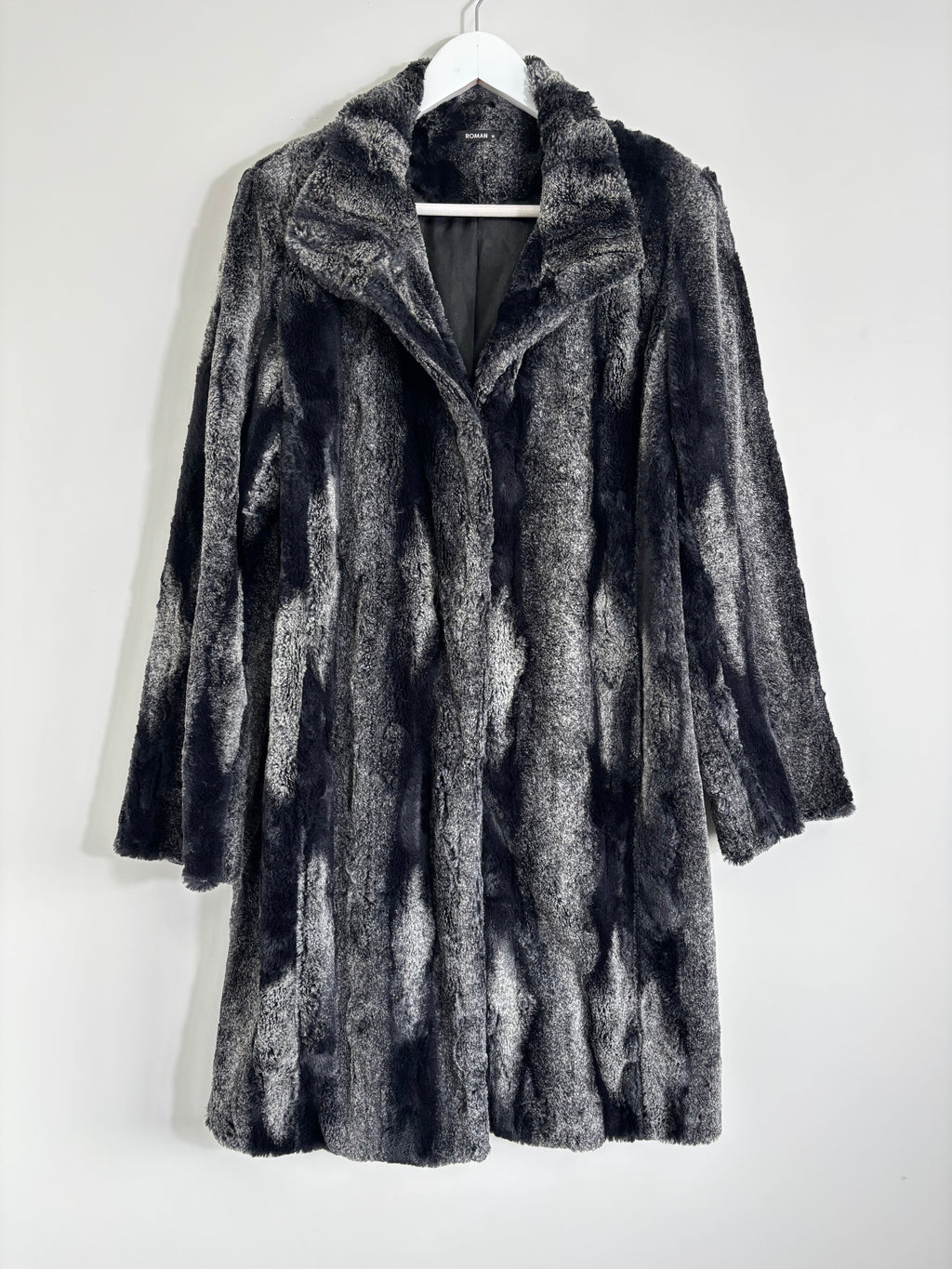Roman Originals Black Faux Fur Longline Coat Luxury Winter Jacket Size Medium