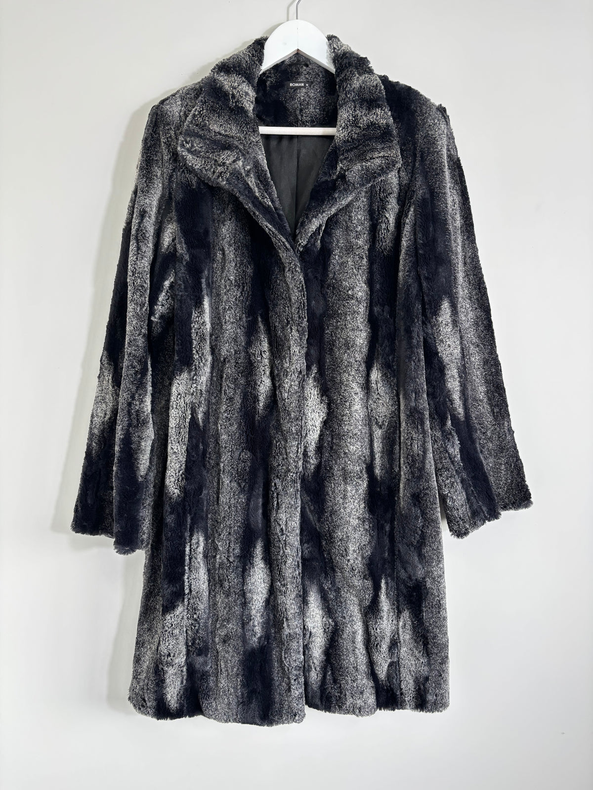 Roman Originals Black Faux Fur Longline Coat Luxury Winter Jacket Size Medium