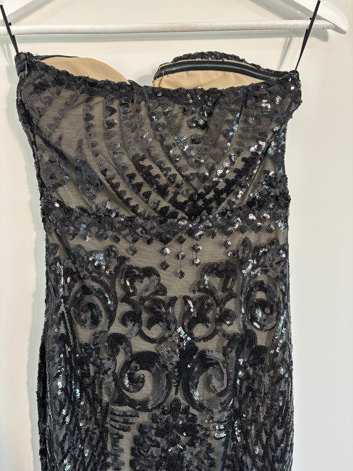 Nazz Collection Black Sequin Strapless Maxi Dress Size 10