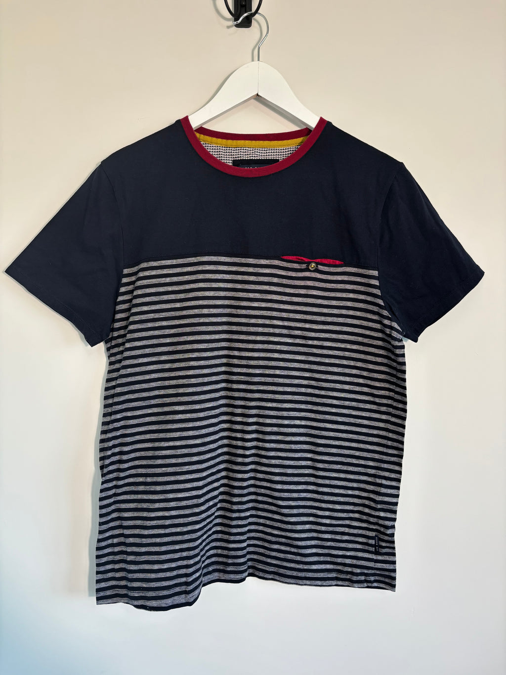 Ted Baker Ladies Navy Grey Striped T-Shirt Top Size 4 UK 14