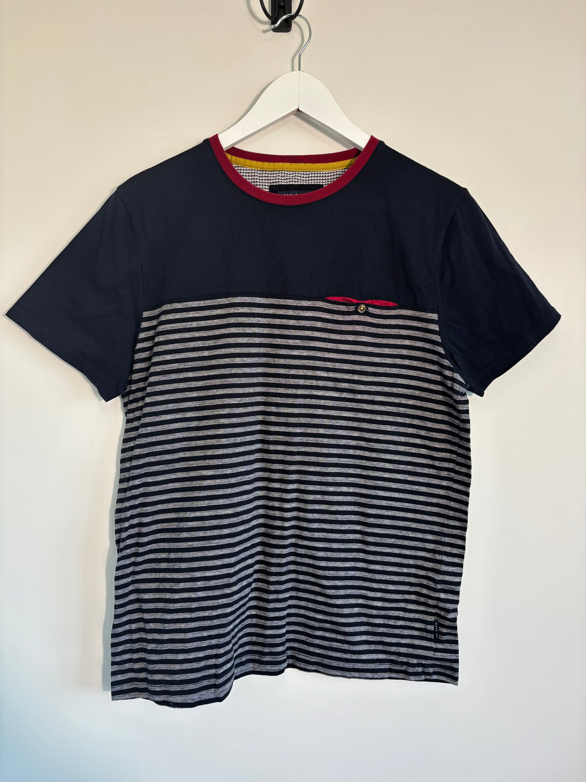 Ted Baker Ladies Navy Grey Striped T-Shirt Top Size 4 UK 14