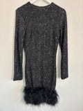 Club L London Black Sequin Dress with Feather Trim – UK 10