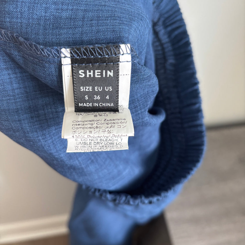 SHEIN Blue Wide Leg Trousers Elasticated Waist Size Small