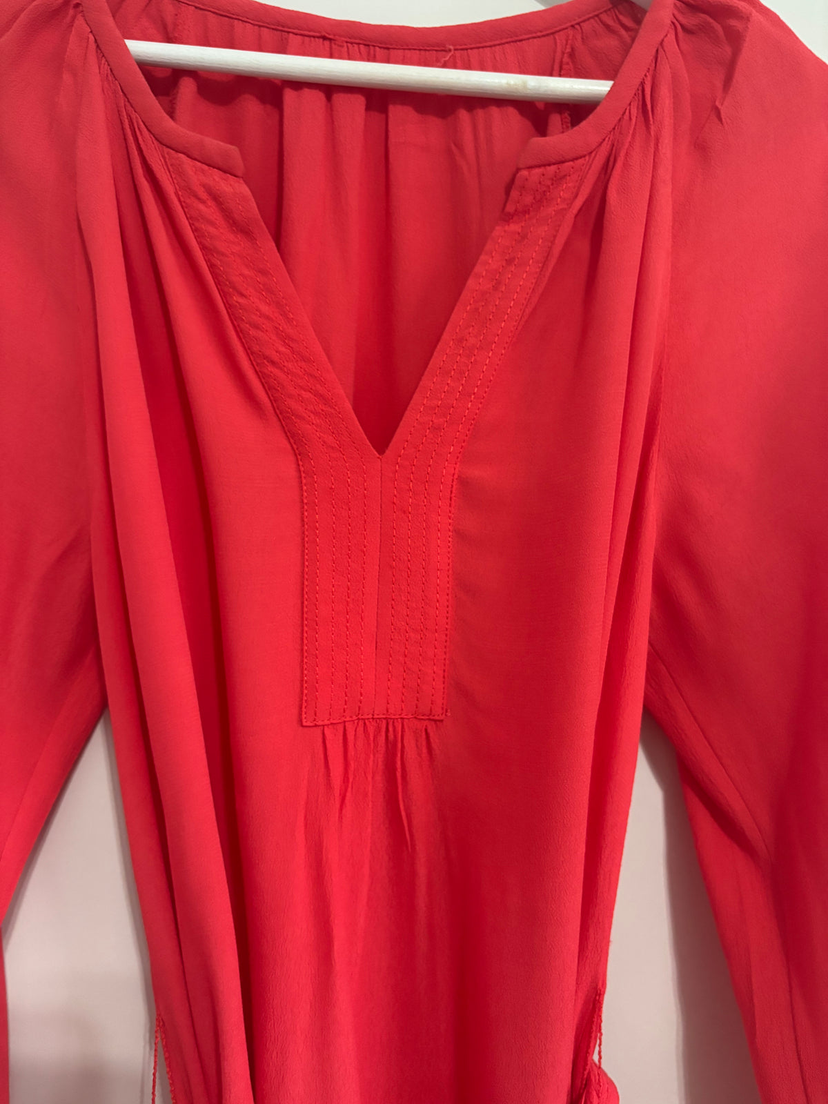 Banana Republic Coral Red Belted Long Sleeve Tunic Dress US size 10 UK size 14