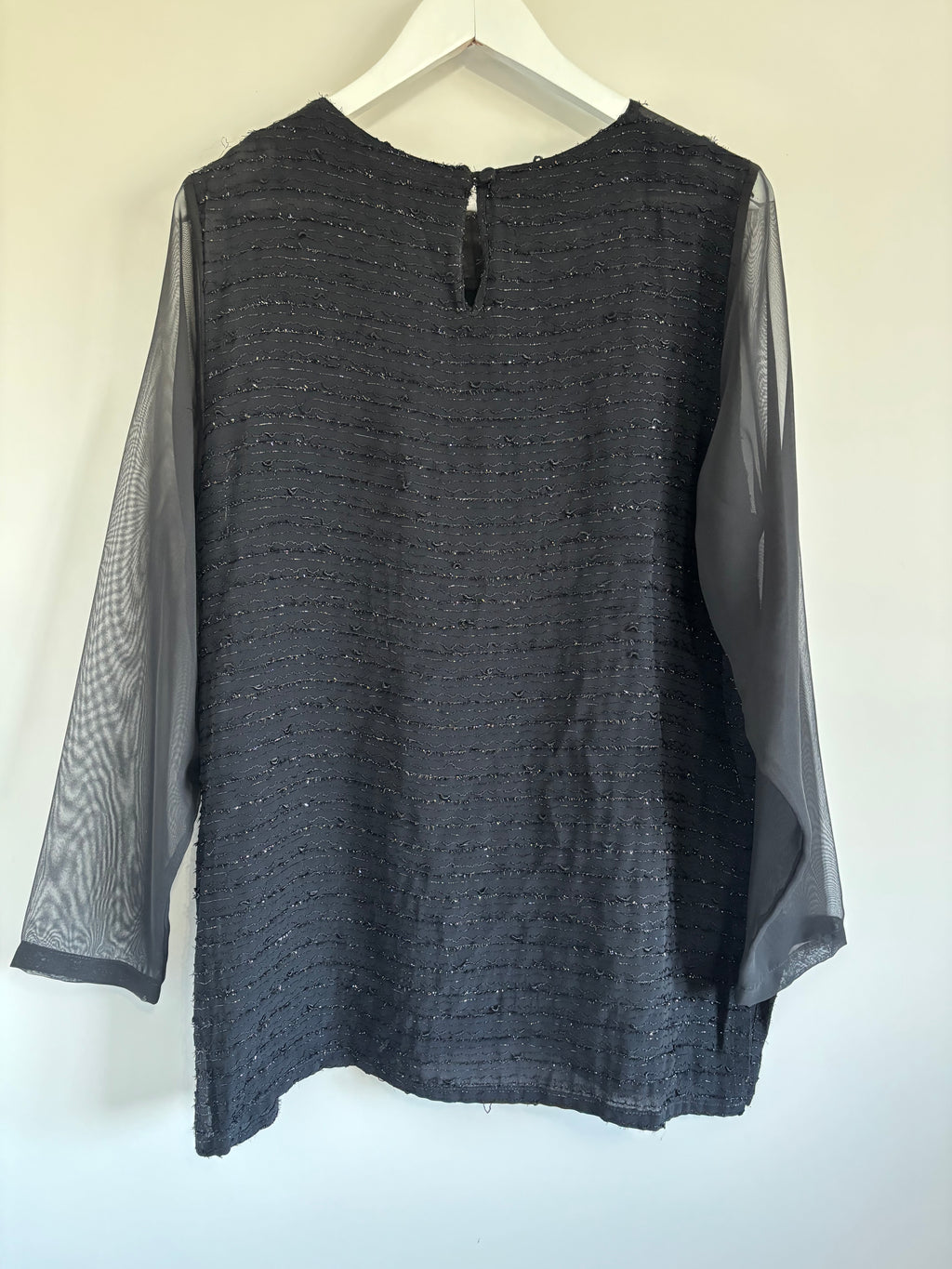 Artigiano Made in Italy Black Textured Sparkle Sheer Sleeve Top UK 14