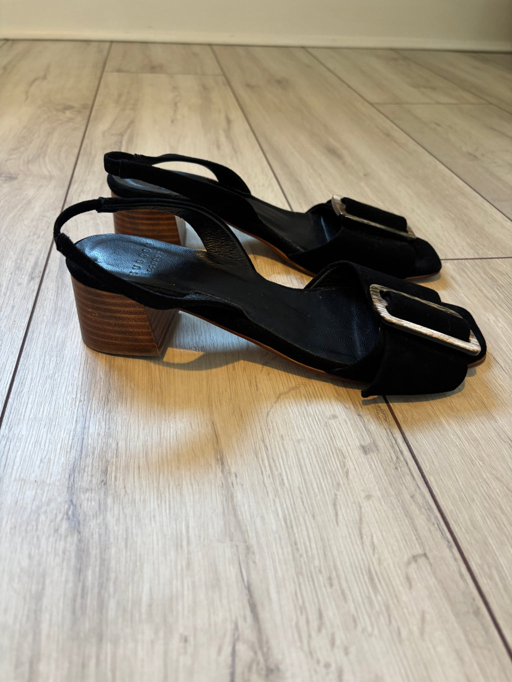 Hudson London Black Suede Buckle Slingback Sandals – Size 38 / UK 5