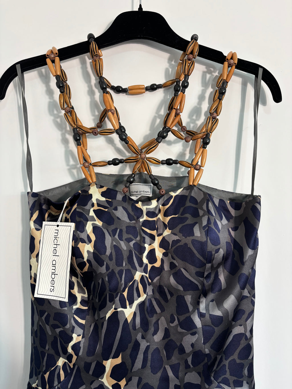 Michel Ambers 100% Silk Dress & Bolero Set Size 8 – Navy/Tan – BNWT RRP £525