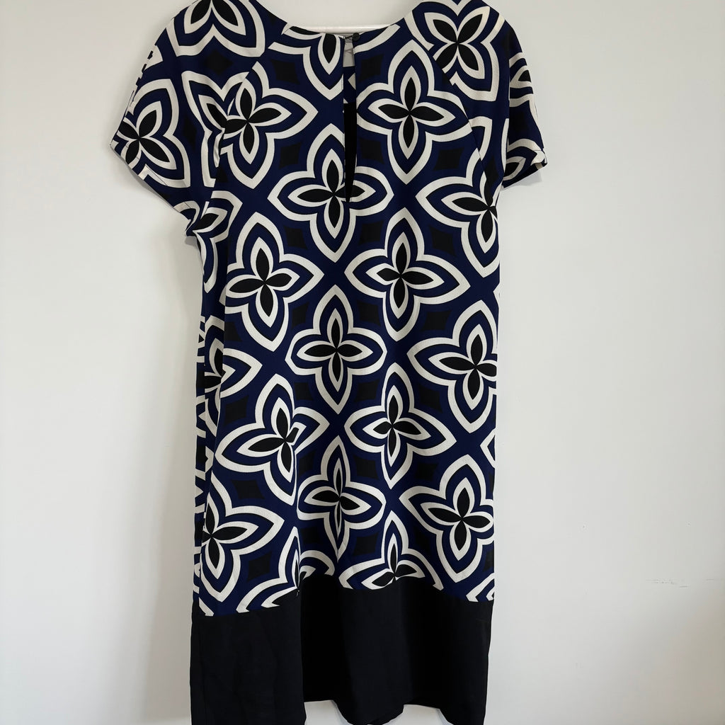 M&S Collection Navy & Black Geometric Print Shift Dress Size 16