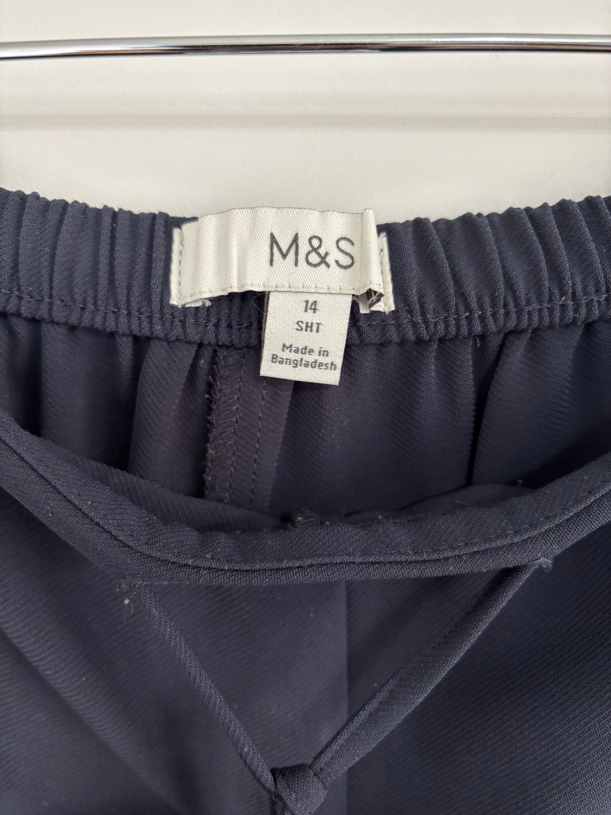 M&S Women’s Navy Wide Leg Trousers Elasticated Waist – UK 14 Short