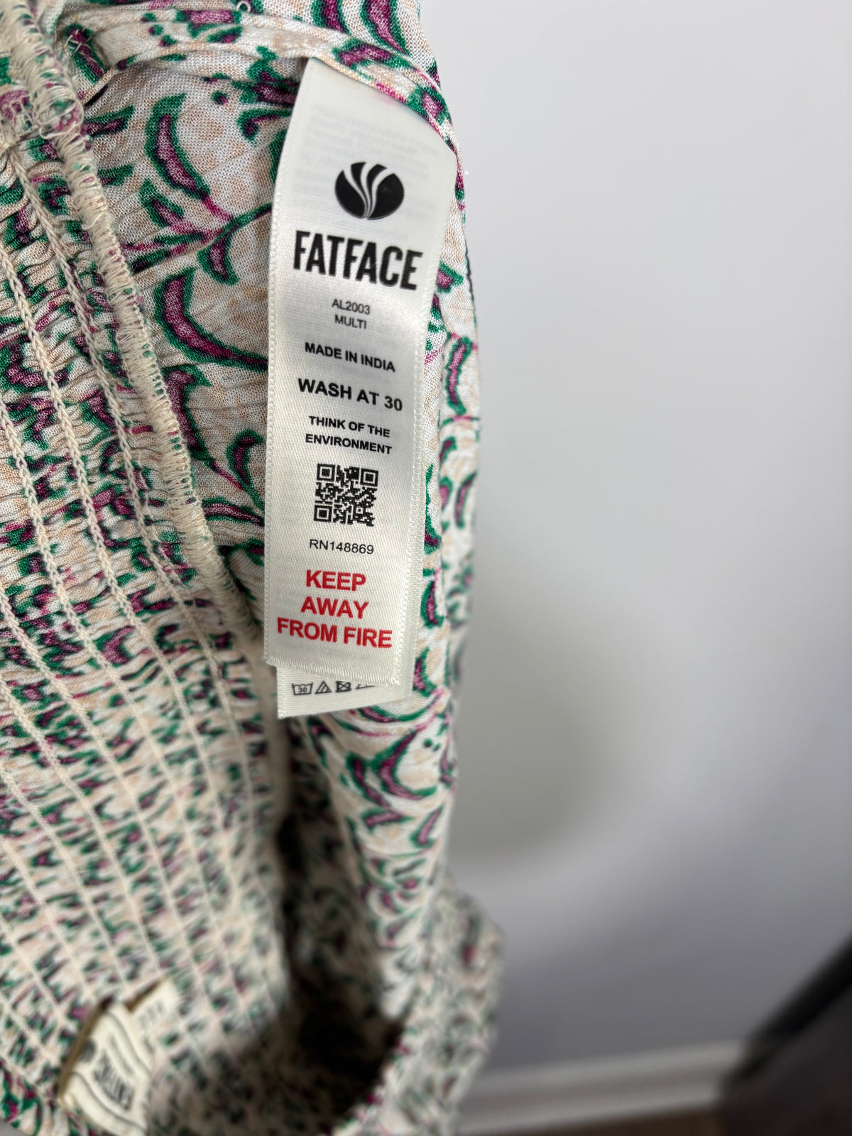 FatFace Wide Leg Trousers Cream Green Pink Print Shirred Waist UK 12R