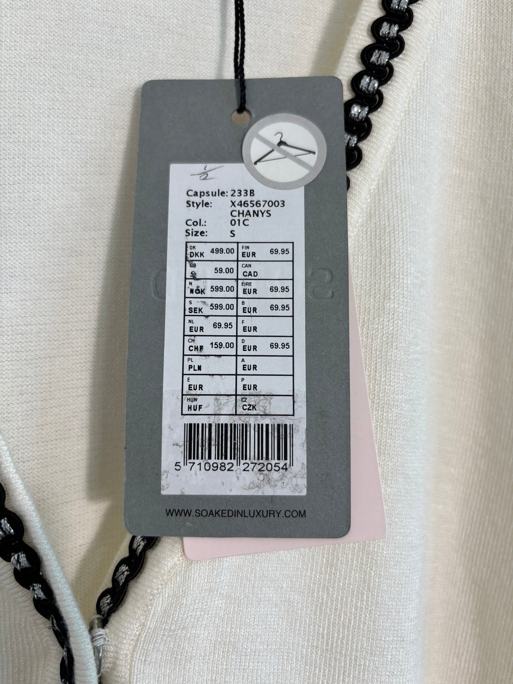 Soaked in Luxury Cream Long Cardigan Black Trim Pockets Size S BNWT