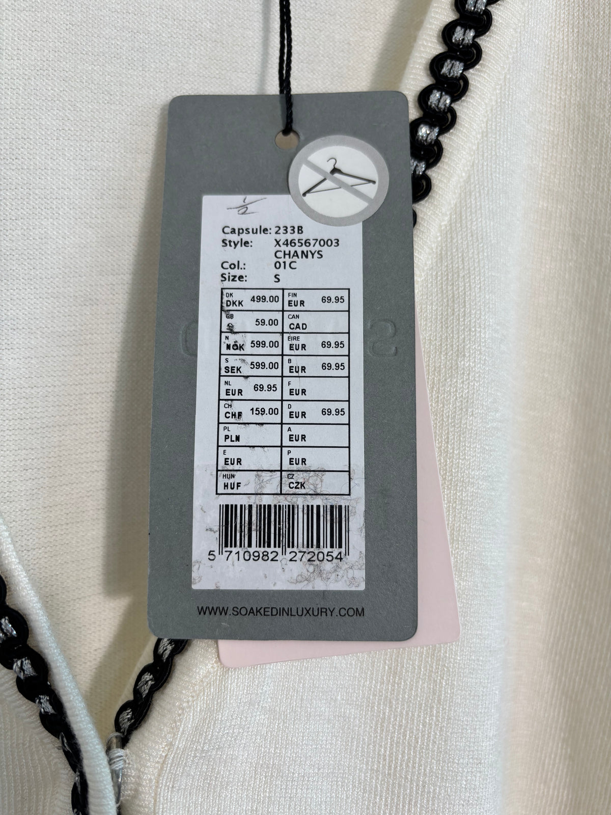 Soaked in Luxury Cream Long Cardigan Black Trim Pockets Size S BNWT