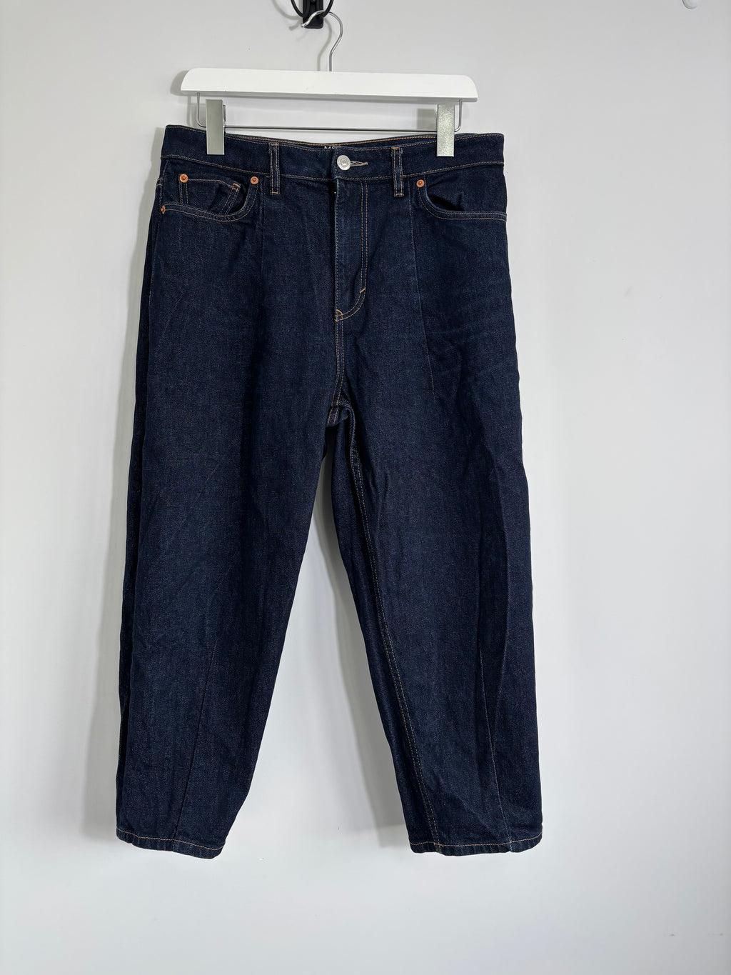M&S Women’s Barrel Leg Jeans Short Dark Indigo Blue UK 14