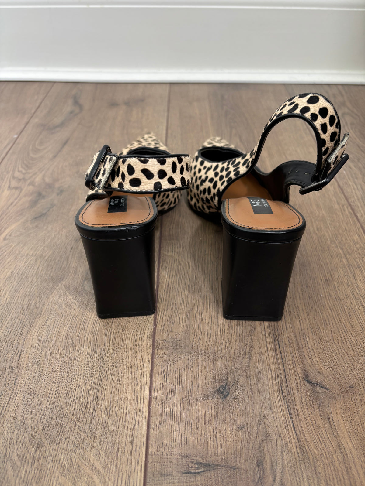 M&S Collection Leather Animal Print Slingback Block Heel Shoes UK 6
