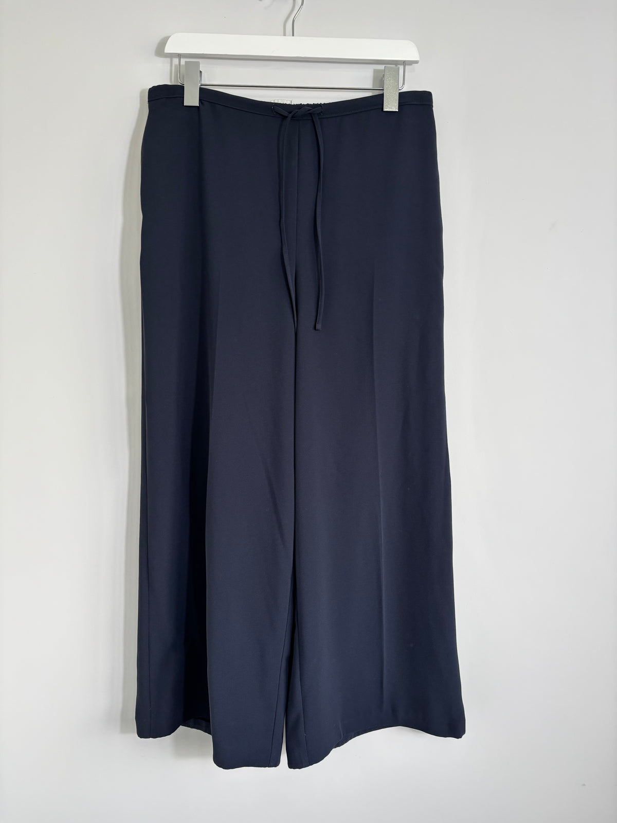 M&S Women’s Navy Wide Leg Trousers Elasticated Waist – UK 14 Short