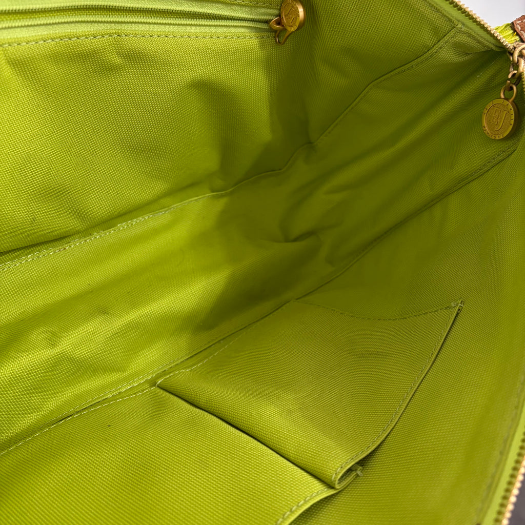Eric Javits Lime Green Woven Tote Bag – Tan Leather & Gold Hardware