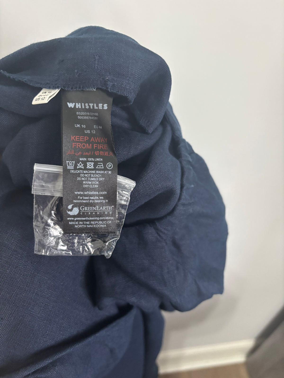 Whistles Navy Blue 100% Linen Belted Wide Leg Jumpsuit UK 16