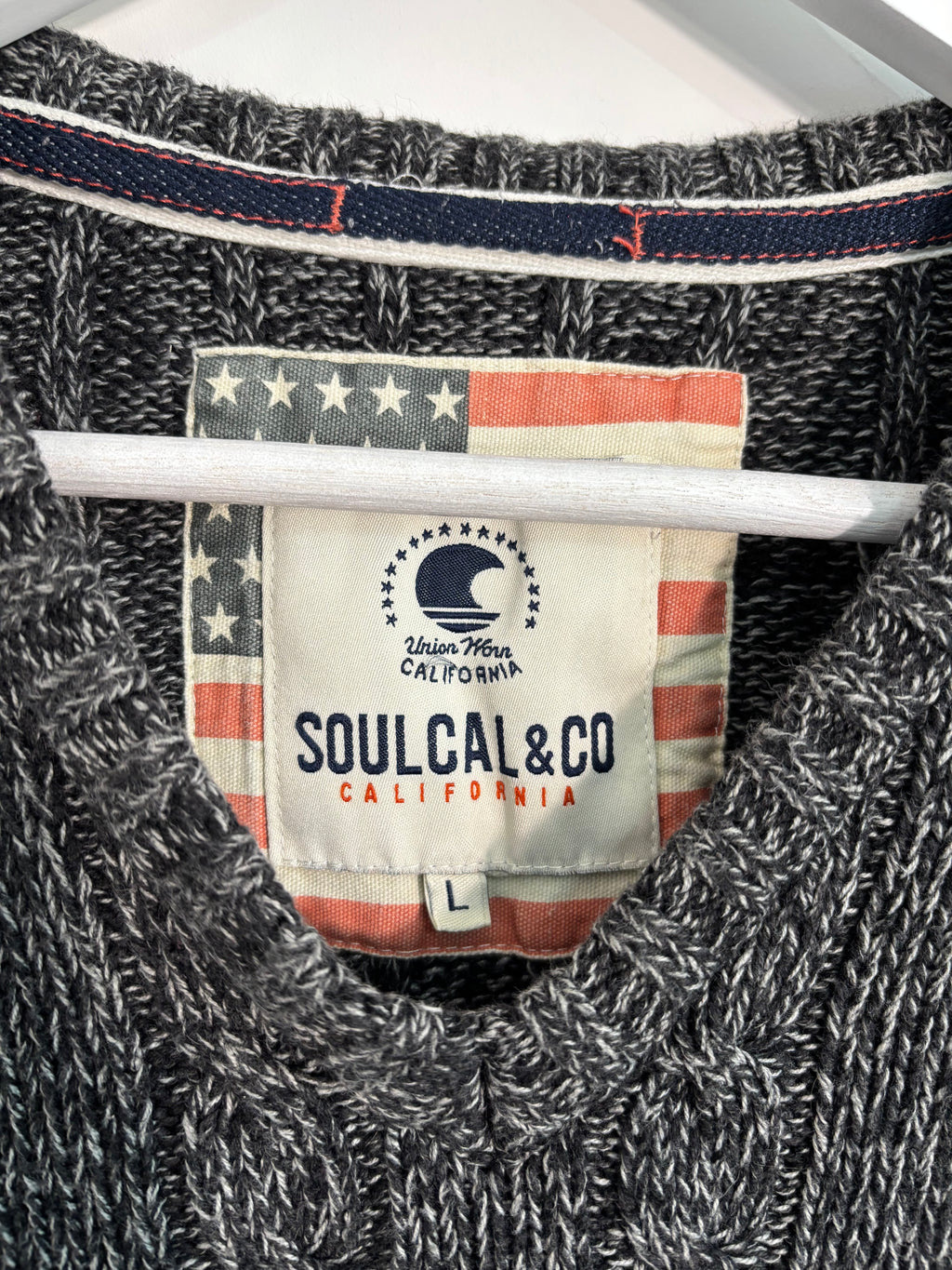 SoulCal & Co Grey Cable Knit V-Neck Jumper Size Large