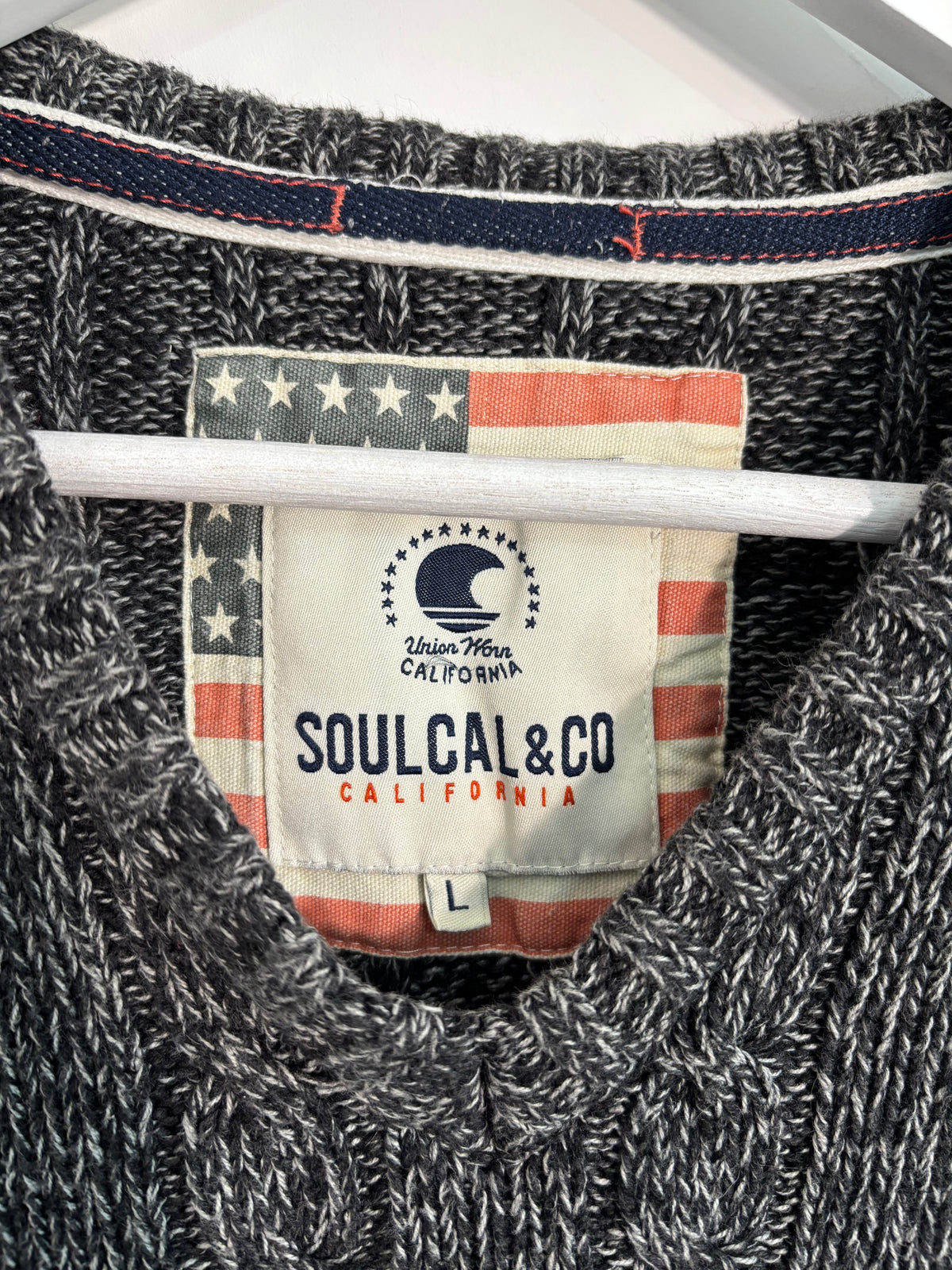SoulCal & Co Grey Cable Knit V-Neck Jumper Size Large