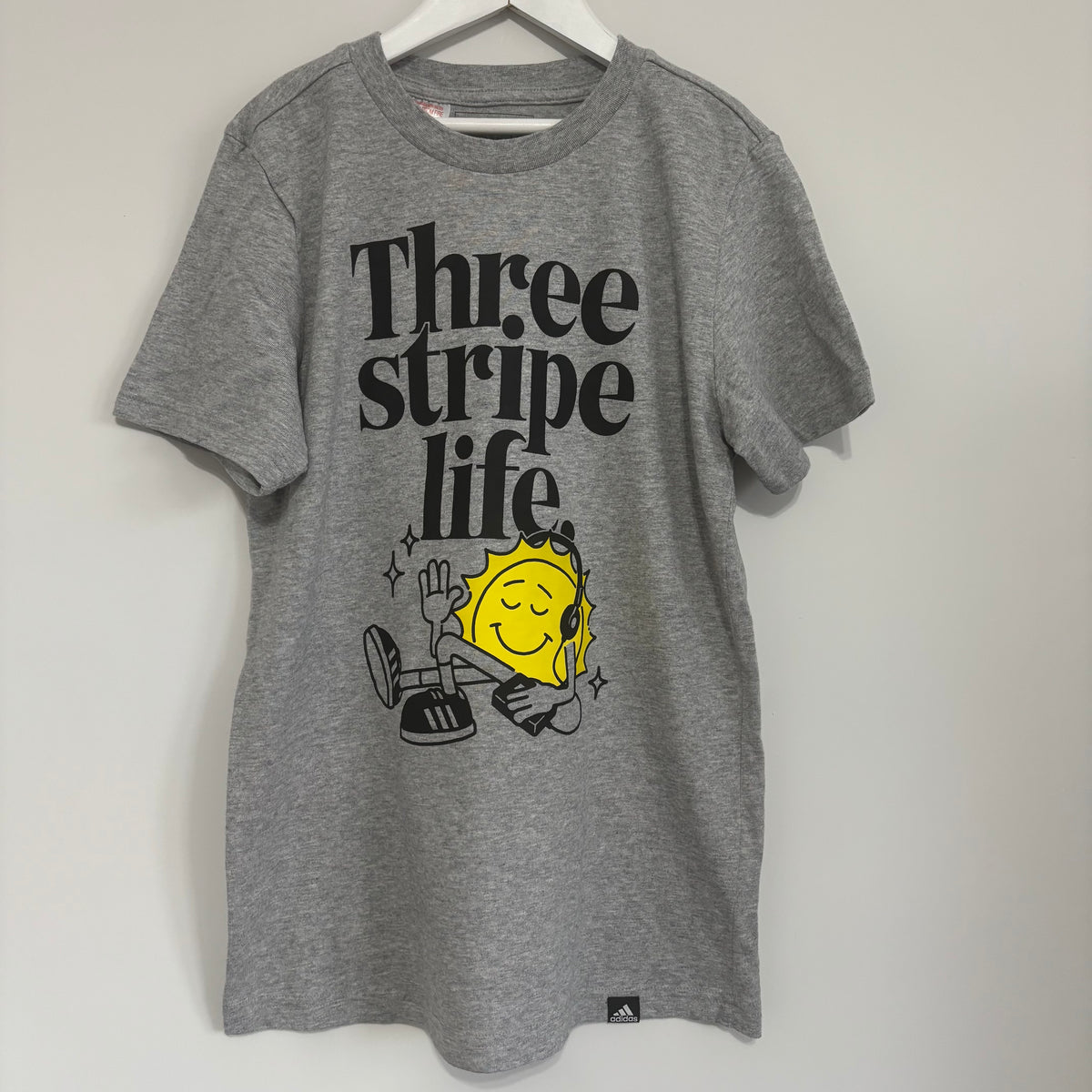 Adidas Three Stripe Life Grey T-Shirt Age 11-12 Years