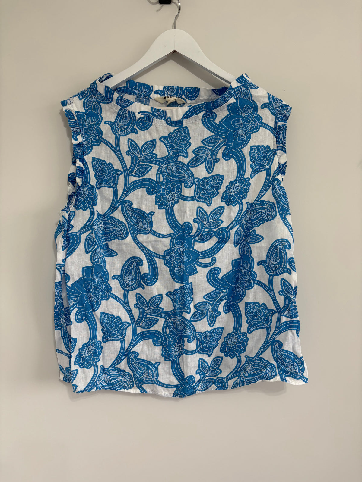 Boden Blue & White Floral Linen Blend Sleeveless Top – UK 14