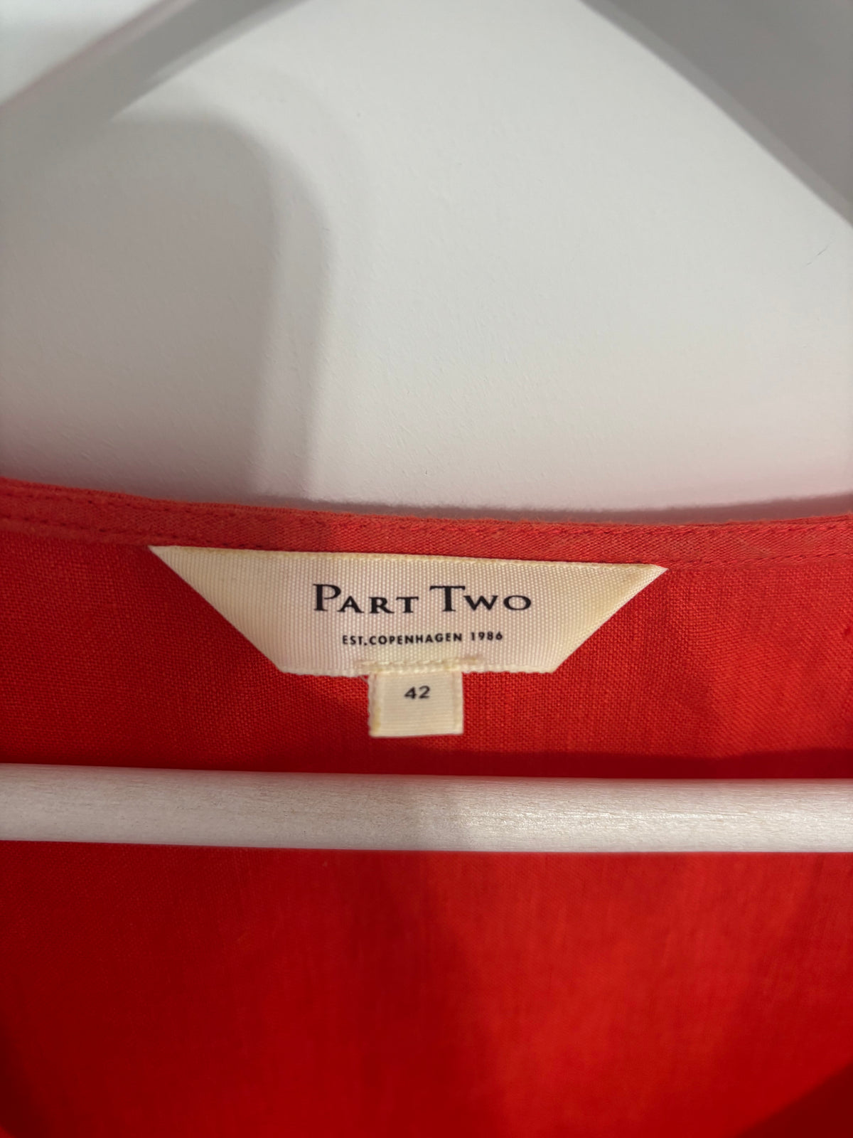 Part Two Red 100% Linen Ruched V Neck Dress UK 14 EU 42