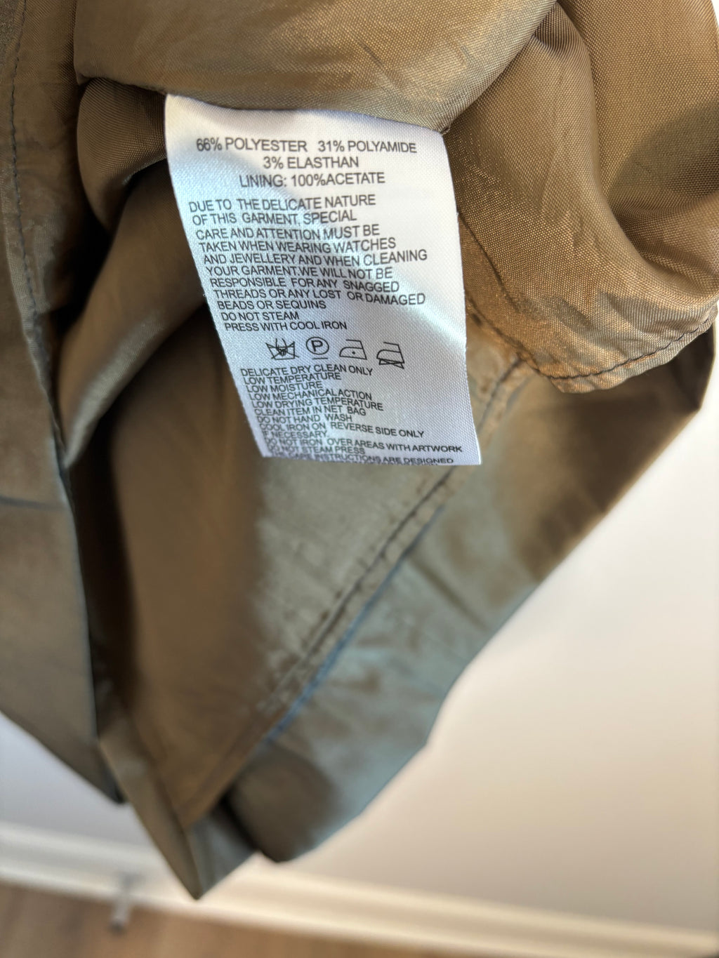 Ispirito Bronze Taupe Satin Occasion Dress UK 12 Ruched Pencil Cocktail