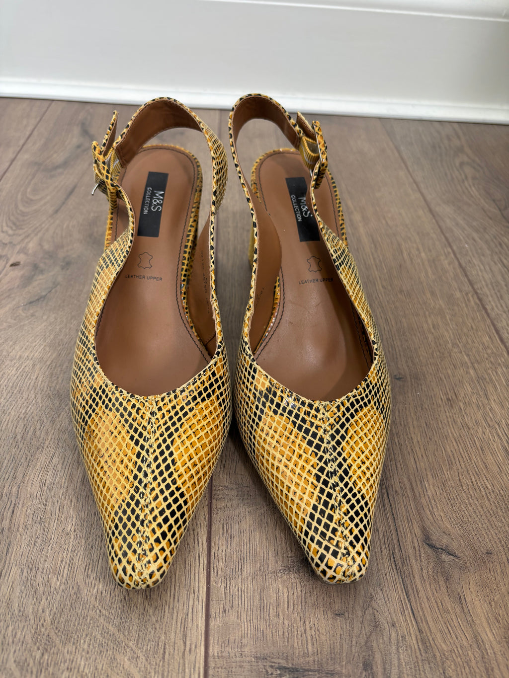 M&S Collection Leather Snakeskin Print Slingback Block Heel Shoes UK 6