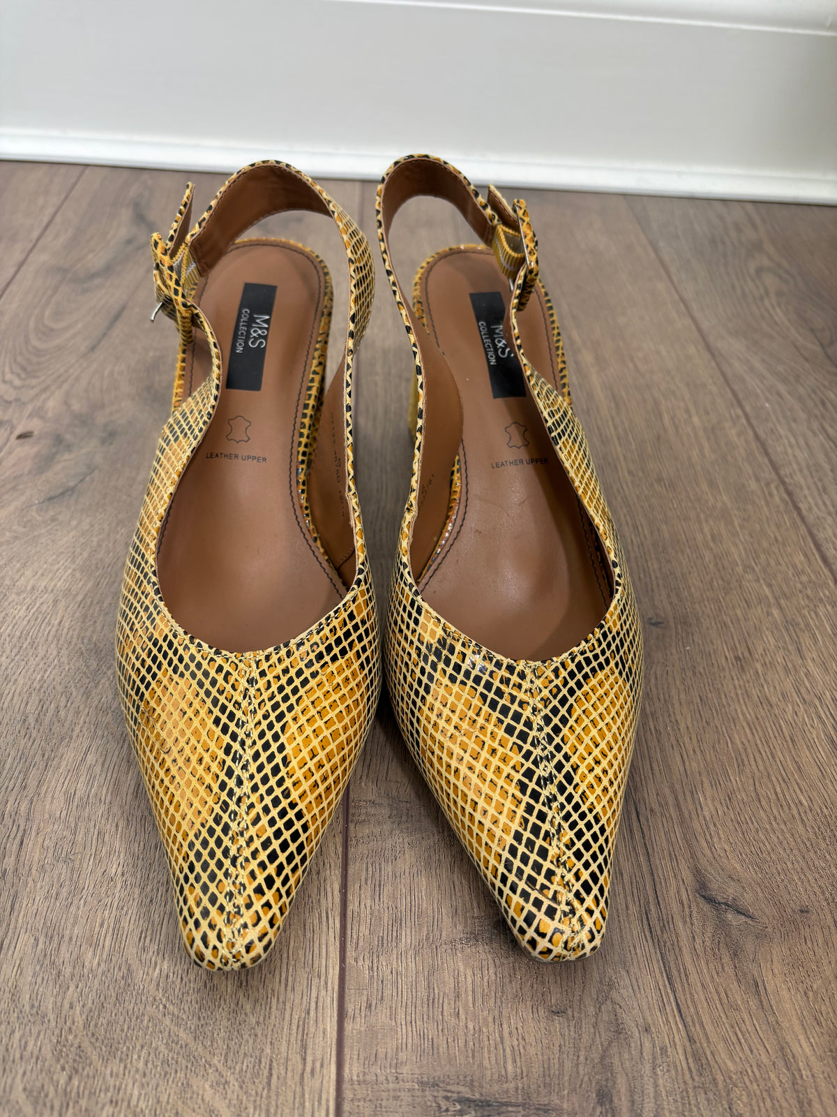 M&S Collection Leather Snakeskin Print Slingback Block Heel Shoes UK 6