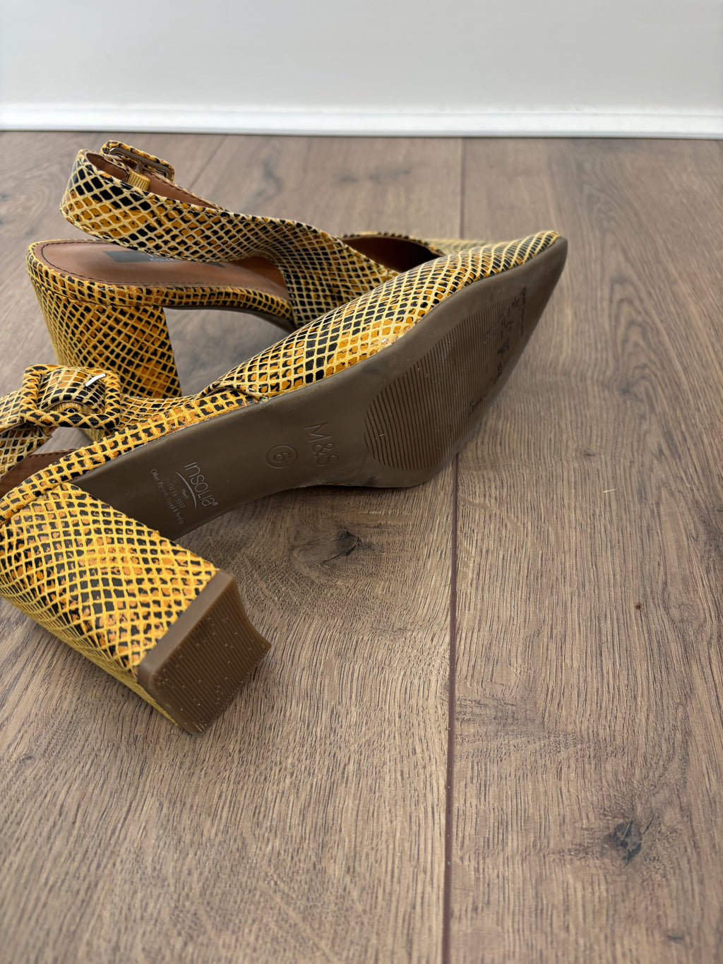 M&S Collection Leather Snakeskin Print Slingback Block Heel Shoes UK 6