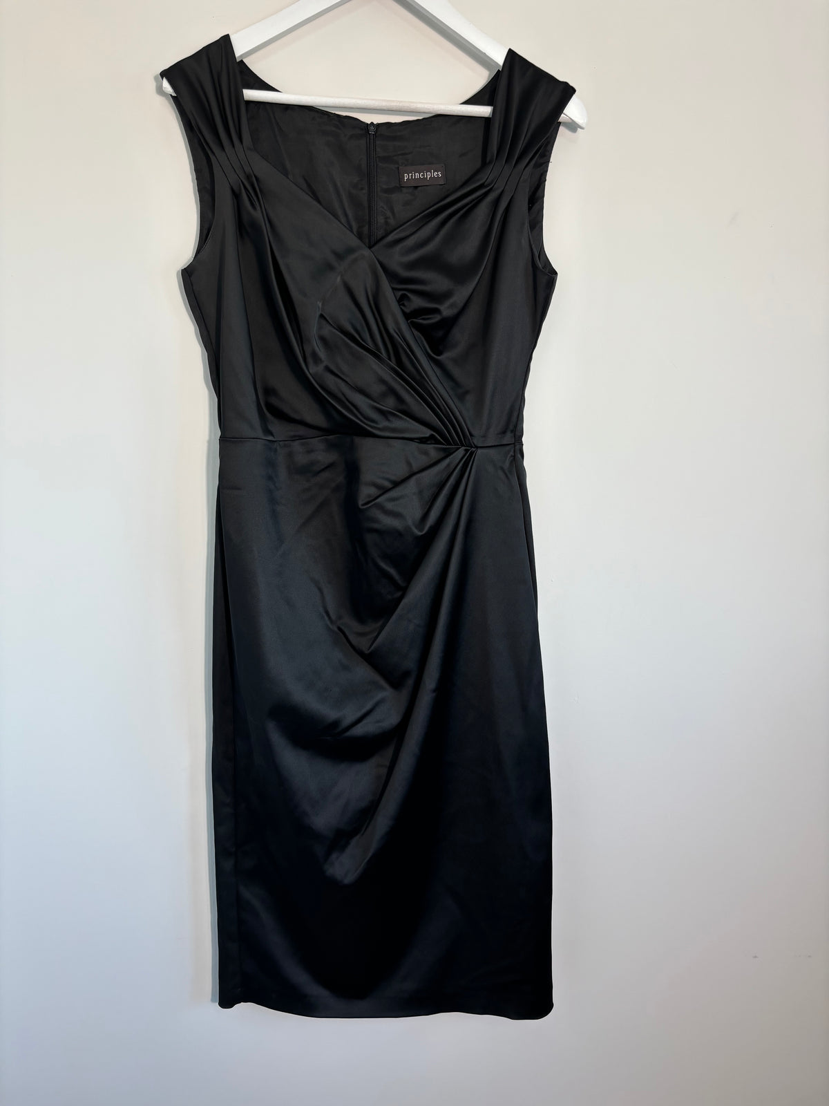 Principles Black Satin Ruched Draped Pencil Dress UK 10