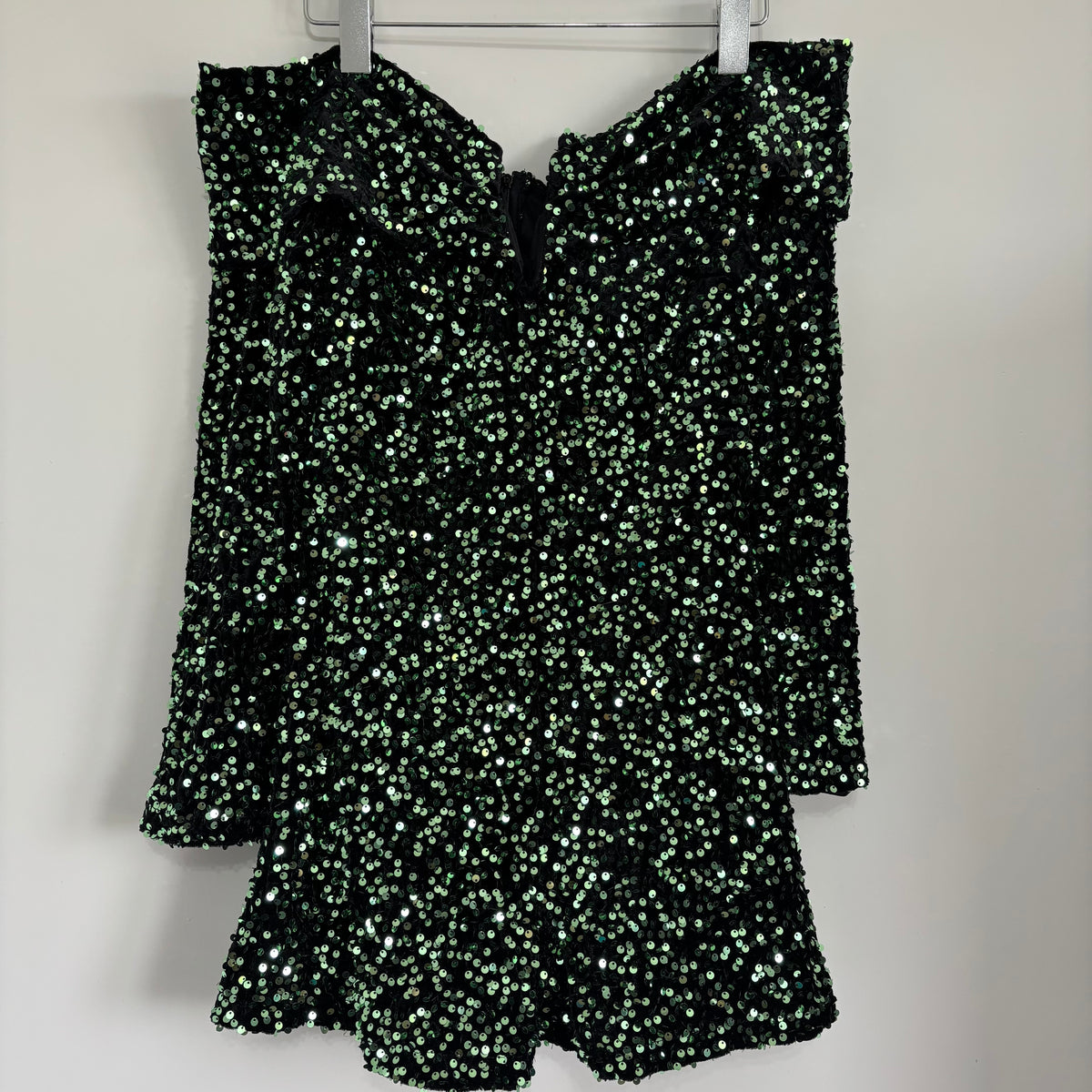 Boohoo Green Sequin Bardot Plunge Playsuit UK 12