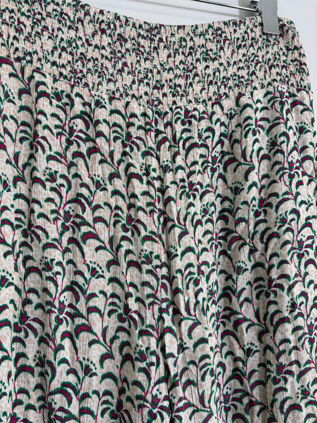 FatFace Wide Leg Trousers Cream Green Pink Print Shirred Waist UK 12R