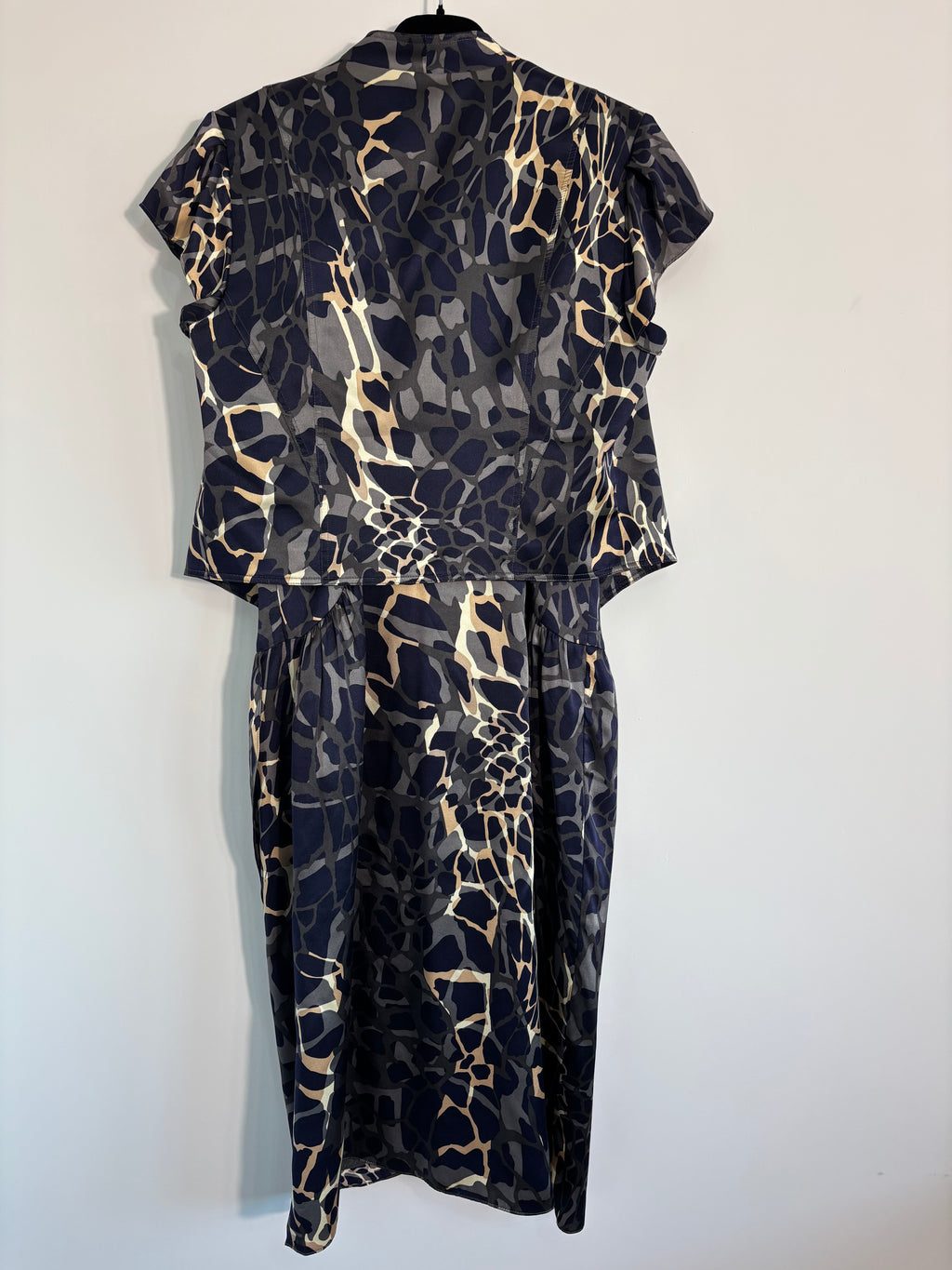 Michel Ambers 100% Silk Dress & Bolero Set Size 8 – Navy/Tan – BNWT RRP £525