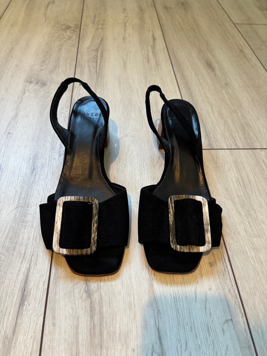 Hudson London Black Suede Buckle Slingback Sandals – Size 38 / UK 5