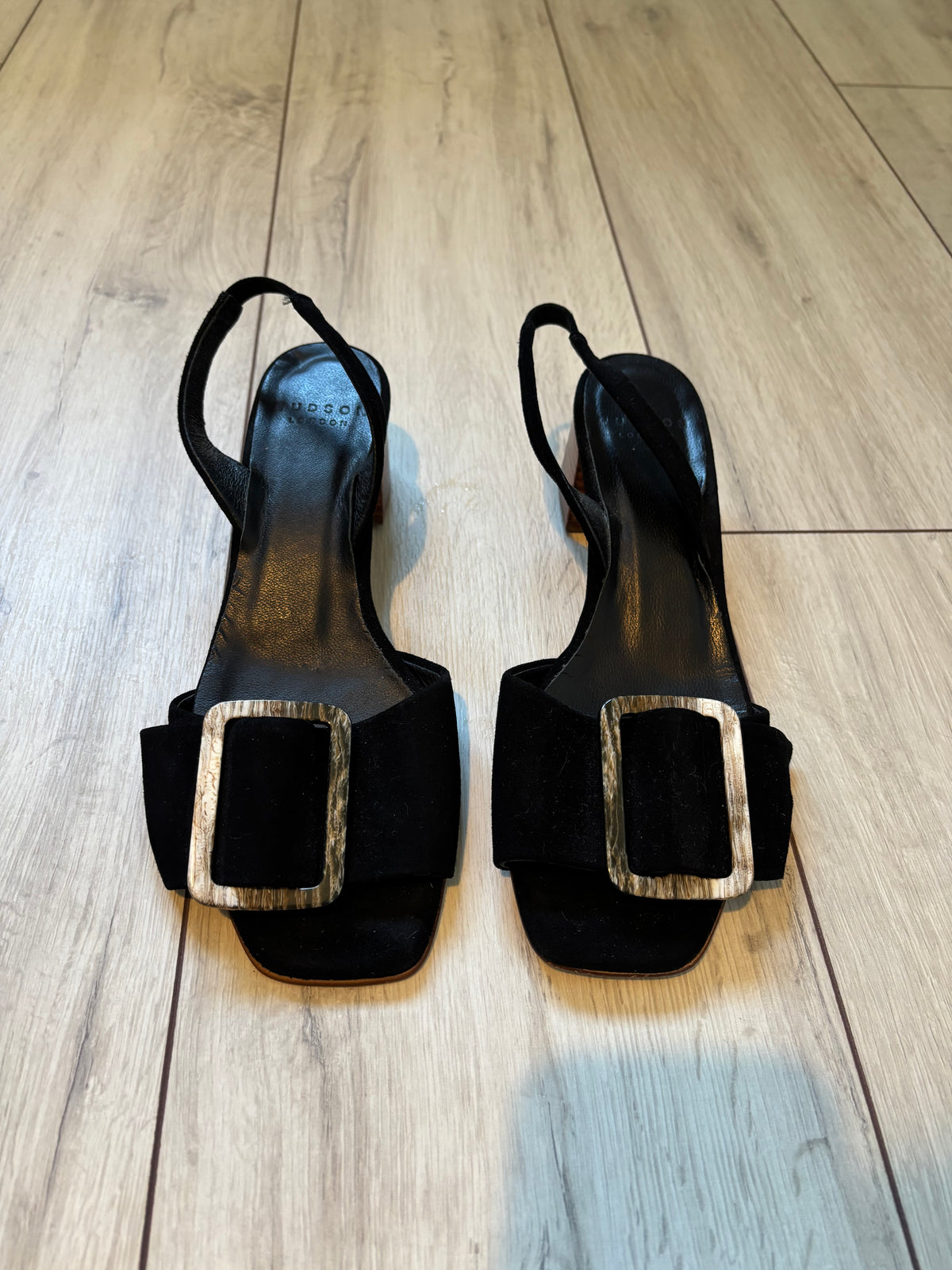 Hudson London Black Suede Buckle Slingback Sandals – Size 38 / UK 5