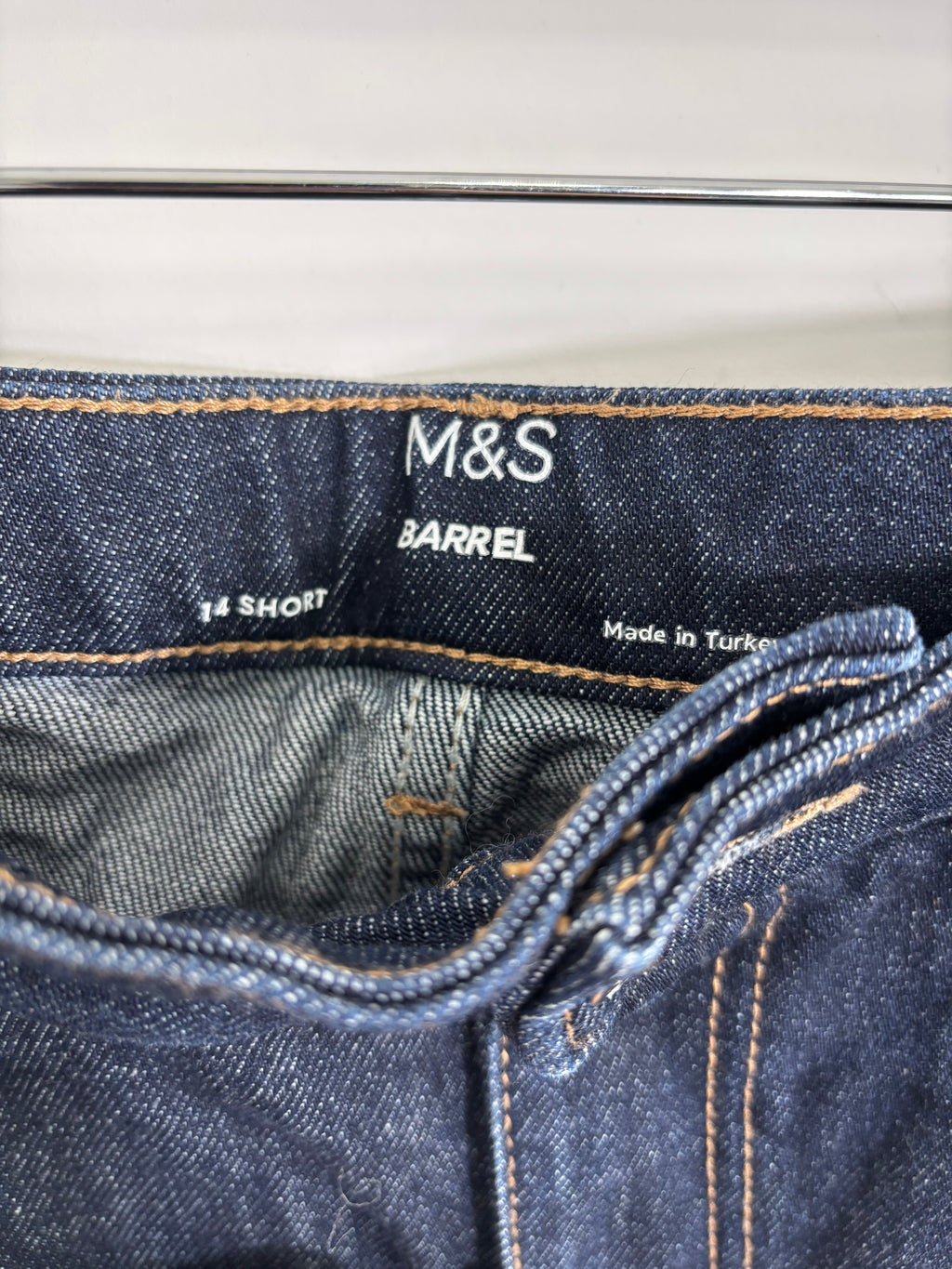 M&S Women’s Barrel Leg Jeans Short Dark Indigo Blue UK 14