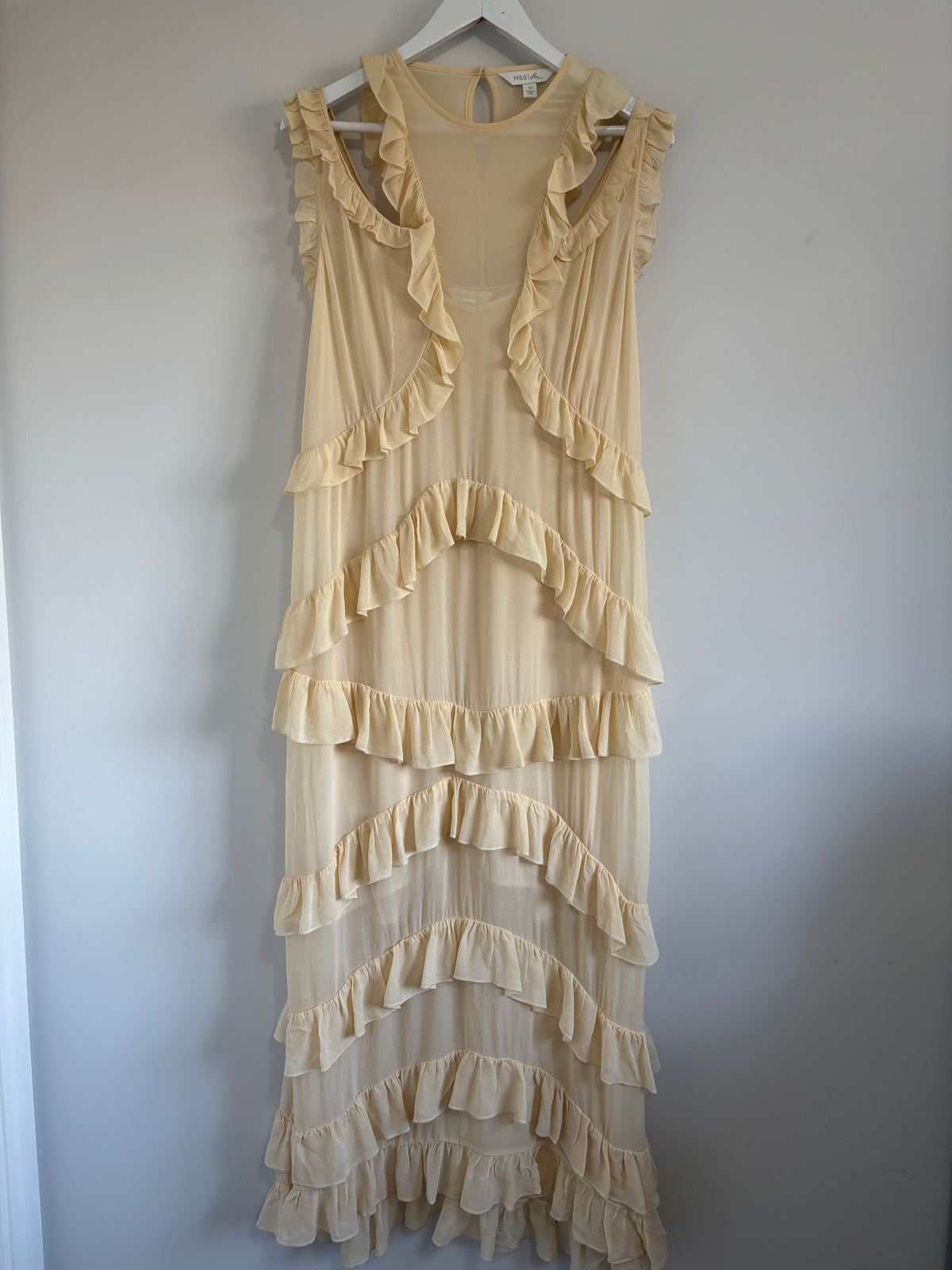 M&S X Sienna Miller Cream Ruffle Maxi Dress UK 10