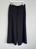 M&S Ladies Black Wide Leg Trousers Elasticated Drawstring Waist Size 14 Short